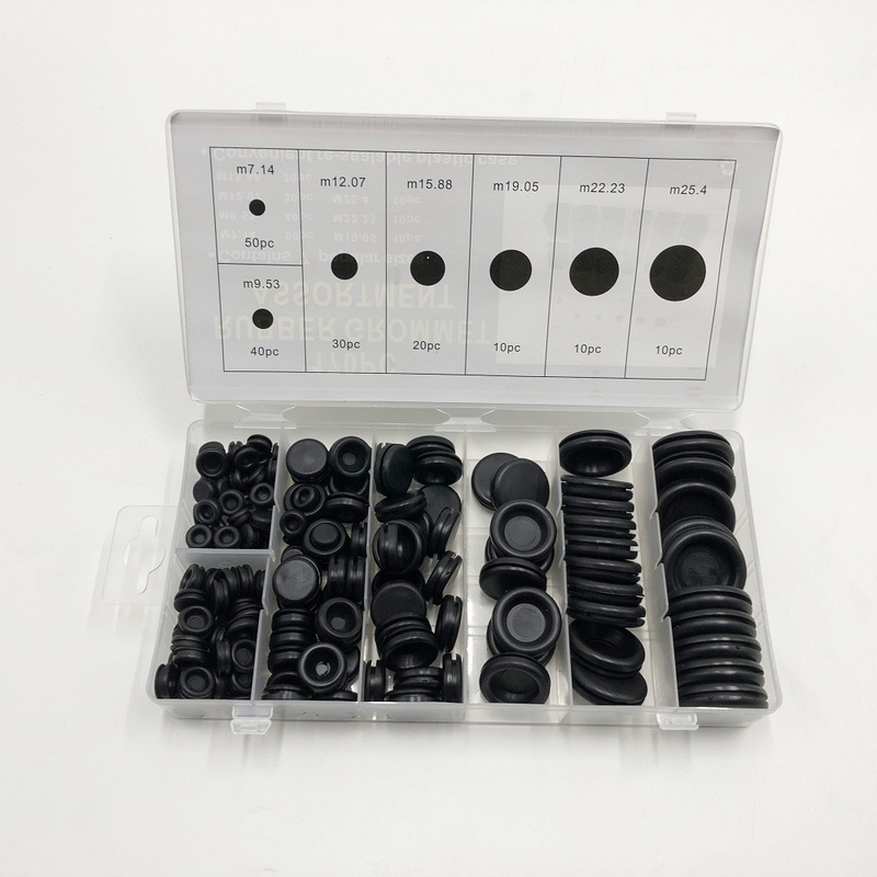 Gepersonaliseerde grootte Zwarte rubber grommet kit met uitstekende chemische en fysische eigenschappen