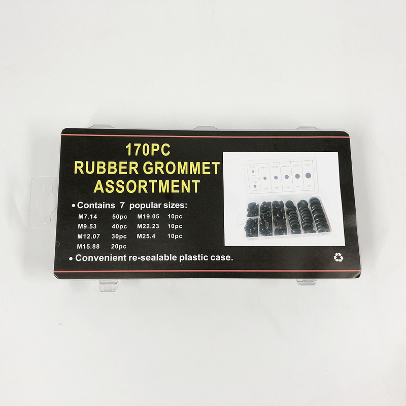 Gepersonaliseerde grootte Zwarte rubber grommet kit met uitstekende chemische en fysische eigenschappen